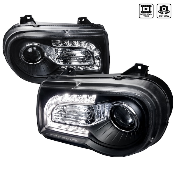 Spec-D Tuning 05-10 Chrysler 300C Projector Headlight - Black LHP-300C05JM-TM - main